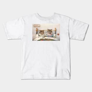 Cute Kitty Couple Enjoy a Mouse and Bird for Breakfast Kids T-Shirt